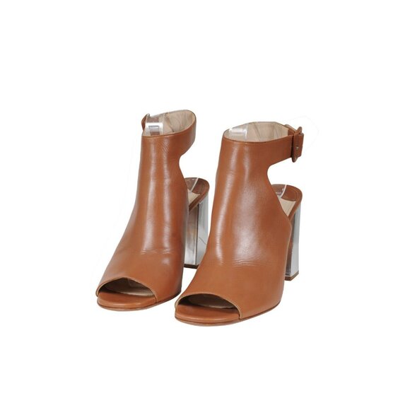 Prada Womens Open Toe Ankle Wrap Heel Booties US9.5 EU39.5 Brown Leather Boots - Picture 3 of 11